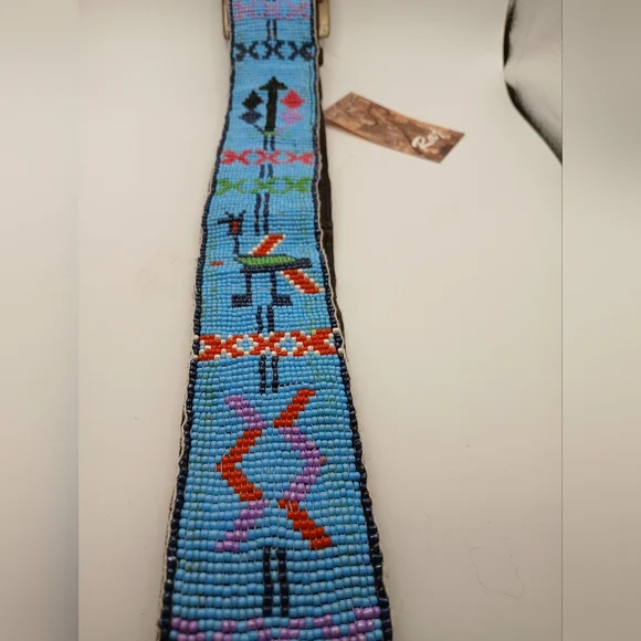 RAJ Beaded Belt - Animal & Flower Designs Sky Blue Multi Color NEW WITH TAGS - Picture 5 of 13